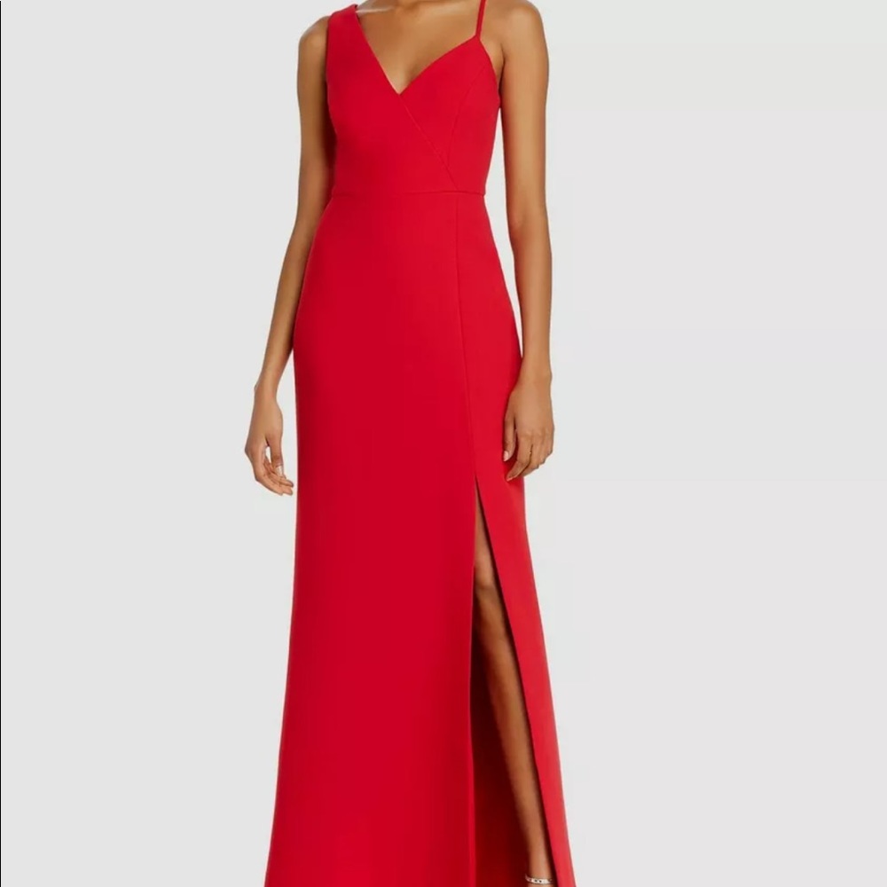 BCBGMAXAZRIA Red Solid Asymmetric Crepe Long Gown Dress Size 0